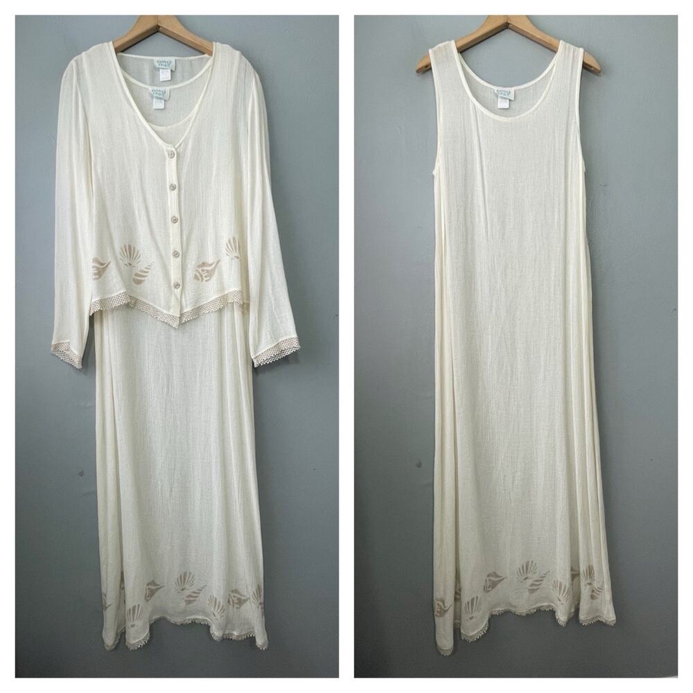 Kindred Spirit Dress Jacket Set Size S Sheer Maxi Shell Beach Coastal Vacation
